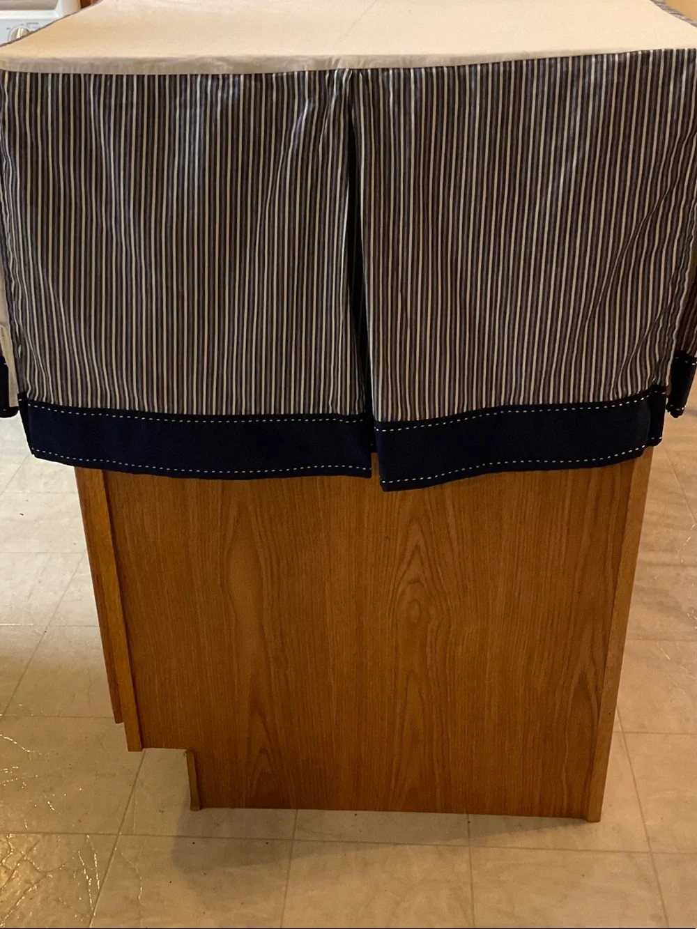 Pottery Barn Kids Navy and White Striped Crib Skirt